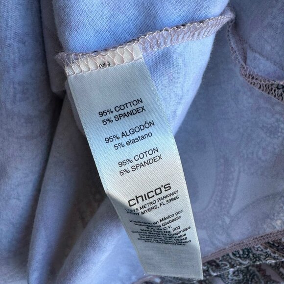 Chico's Long Sleeve V-Neck Cotton Blend Paisley Blouse Size 2 (L). - Picture 5 of 8